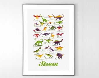 Personalized Dinosaurs Alphabet Poster from A to Z, BIG POSTER 13x19 inches