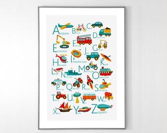 Transports Alphabet Poster from A to Z - ENGLISH - BIG POSTER 13x19 inches