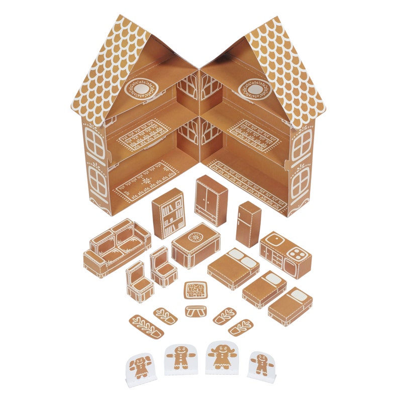 Juguete de papel de la casa de pan de jengibre Kit de artesanía de papel DIY Juguete de papel Juguete de Navidad imagen 3
