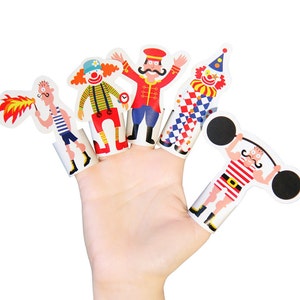 Circus Paper Finger Puppets PRINTABLE PDF Toy DIY Kit Paper Toy Birthday Party Favor image 1