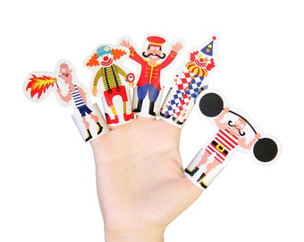 Circus Paper Finger Puppets - PRINTABLE PDF Toy - DIY Kit Paper Toy - Birthday Party Favor