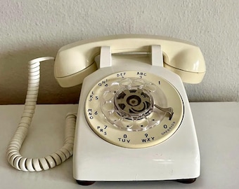 Vintage Working Phone White and Cream Rotary Dial Telephone Western Electric
