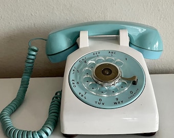 Working Vintage Blue and White  Rotary Phone Western Electric Telephone