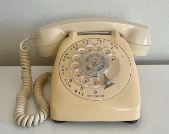 Working Vintage Automatic Electric Rotary Phone Beige Telephone