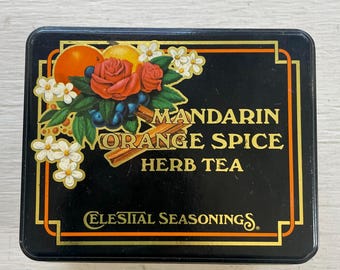 Vintage Celestial Seasonings Empty Tea Tin Box 1980s Mandarin Orange Spice
