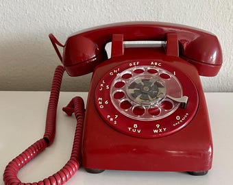 Working Vintage Red Western Electric Rotary Dial Phone Telephone