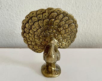 Figurine paon vintage des années 50 en laiton massif