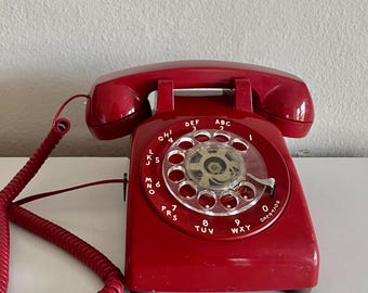 Working Vintage Red Western Electric Rotary Dial Phone Telephone