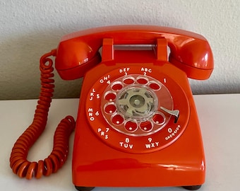 Working Orange Rotary Phone ITT Telephone