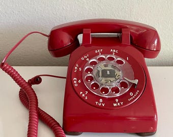 Working Vintage Red Western Electric Rotary Dial Phone Telephone