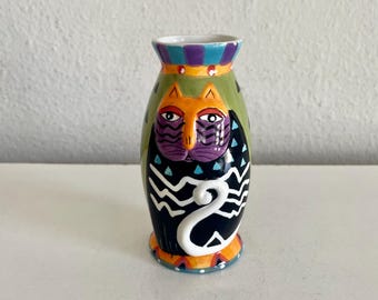 Vintage Laurel Burch Cat Vase Pottery Refrigerator Magnet 4 1/4" tall