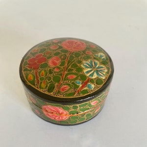 Vintage Hand Painted Floral Paper Mache Trinket Box