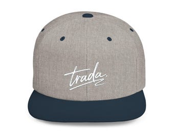 Flat Bill-snapback met handelsscript | Gemêleerde marineblauwe snapbackhoed