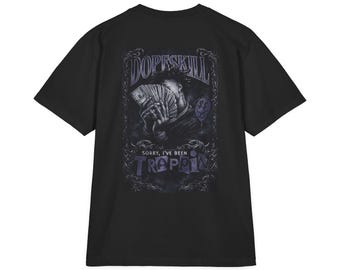 Sorry I9ve Been Trappin-T-shirt met print op de achterkant | Donkere streetwear-graphic