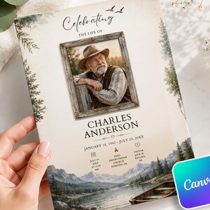 Minimal Funeral Program Template, Elegant Memorial Canva Template, Celebration of Life Printable Poster