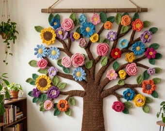 Patrón de árbol de flores de ganchillo para colgar en la pared / Decoración floral bohemia (descarga en PDF)
