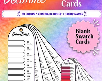 Cartes d'échantillons DecoTime 150 couleurs en capsules - Ordre chromatique - Noms des couleurs - Organisateur de marqueurs