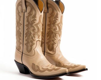 Botas vaqueras de cuero marrón hechas a mano / Calzado artesanal del oeste bordado