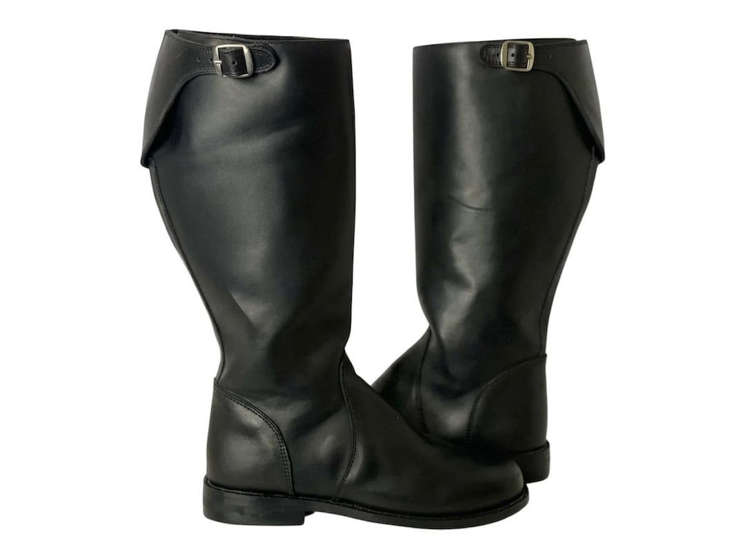 Handmade Black Leather Cavalry Officer Boots, Tall Jackboots, Military ...