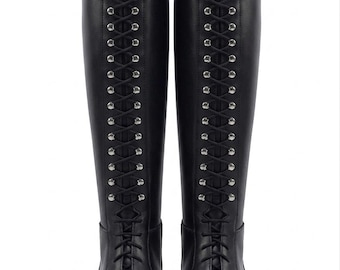 Botas de polo de cuero negro hechas a mano a medida – Botas de equitación profesionales con hebilla superior
