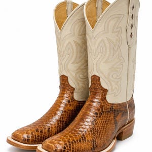 Men's Python Cowboy Boots, Exotic Snakeskin Western, Handmade Leather Square Toe Ranch Wedding