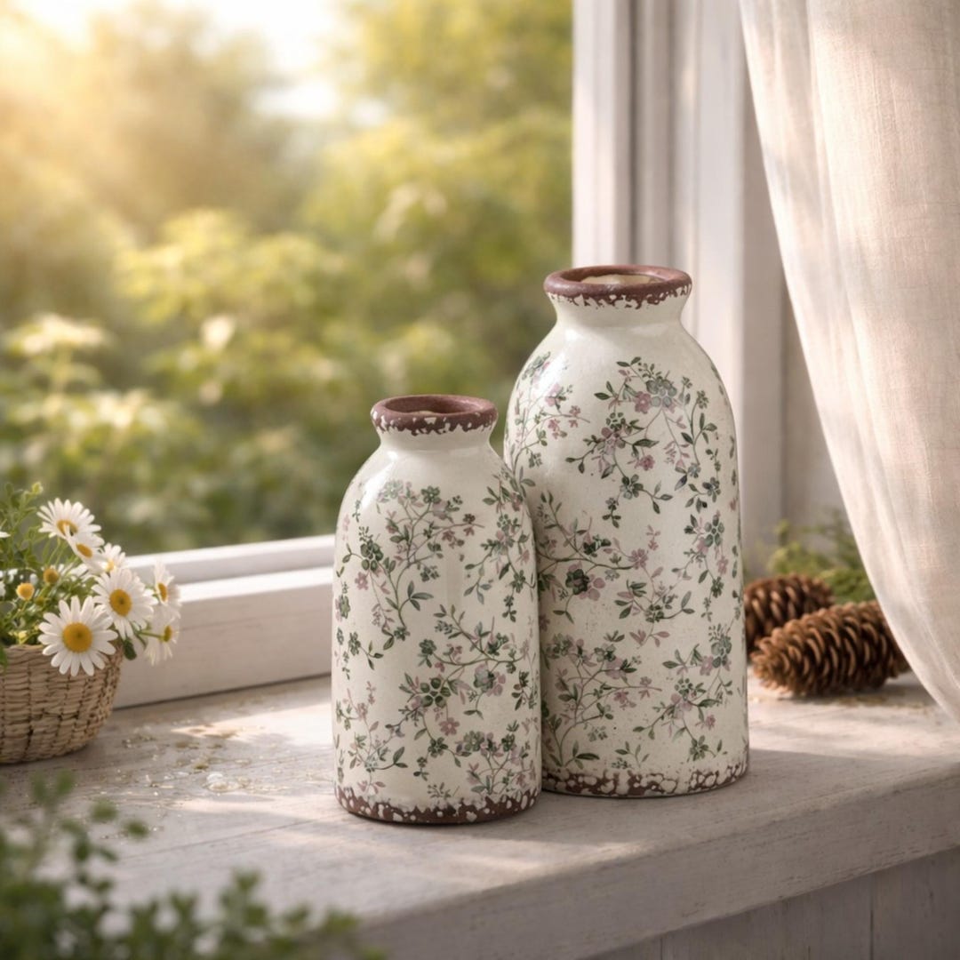 Ceramic Vase Rustic Farmhouse Decor, Handmade Floral Vase, Vintage Pottery Vase, Dried Flower Vase, Retro Home Decor