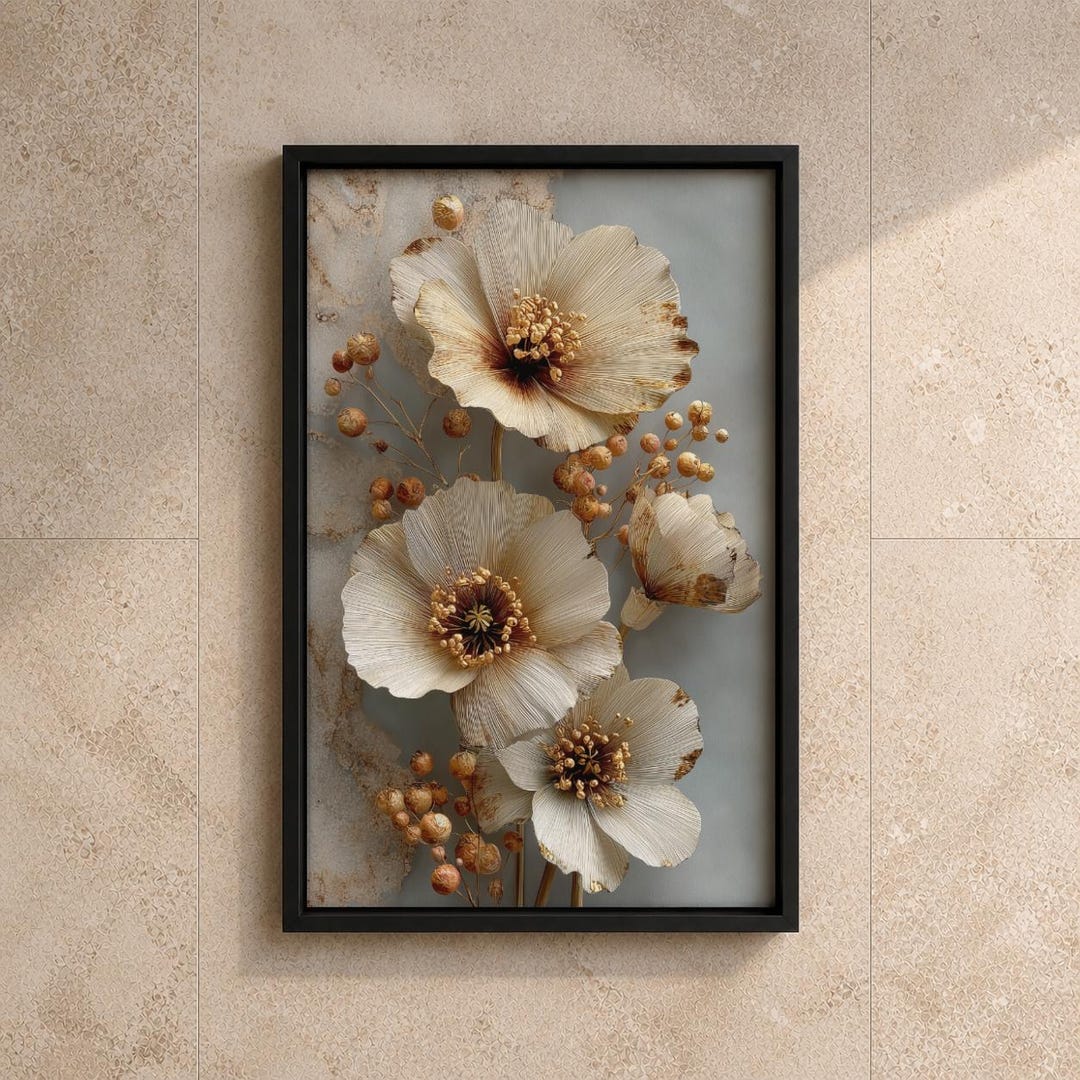 Neutral Floral Wall Art | Elegant Beige Botanical Printable | Luxury ...