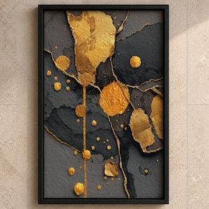 Black Gold Abstract Art Print | Dark Luxury Wall Art  | Charcoal Gold Splatter Decor | Modern Statement Art | Digital Download