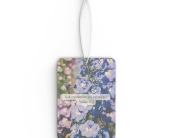 Ambientador para coche con aroma floral morado y versículo bíblico del Salmo 46:5