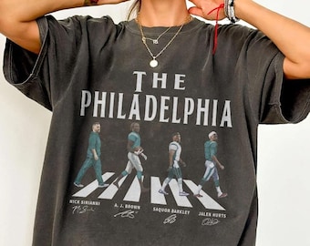 Philadelphia Walking Road Signatures Football Shirt, Jalen Hurts Saquon Barkley Football Unisex Shirt
