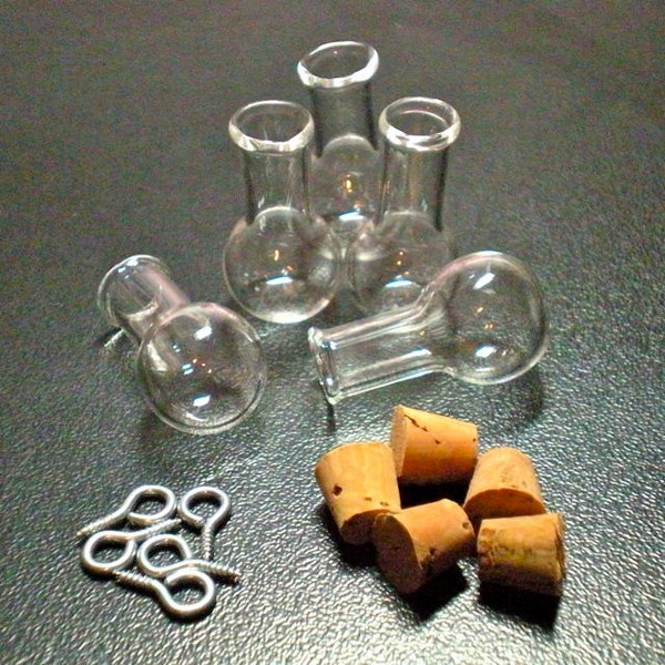 5 Tiny Glass Potion bottle Vials with cork and loop. Miniature, Tiny, Potion, Vial. DIY Pendant.