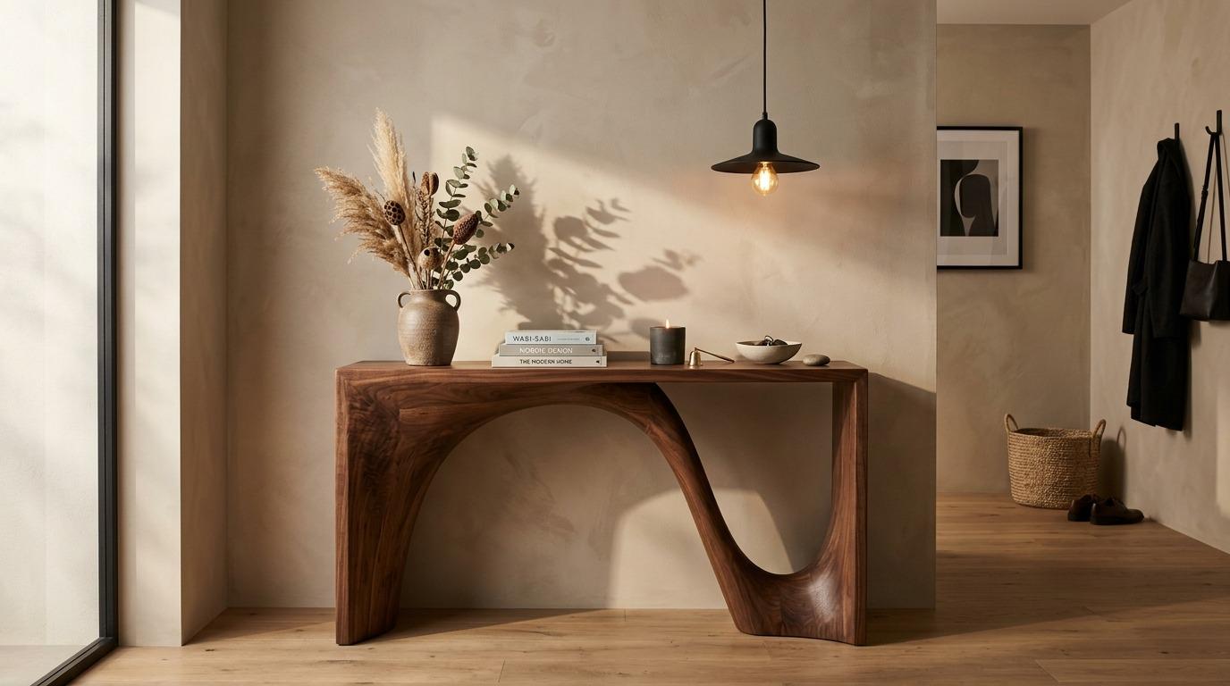 Modern Sculptural Wooden Console Table – Solid Wood Entryway Table ...