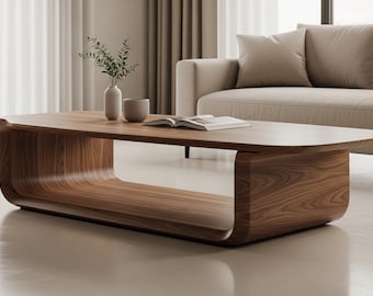 Luxury Wooden Coffee Table, Modern Sculptural Center Table, Handmade Walnut Living Room Table, Minimalist Japandi Home Decor Furniture
