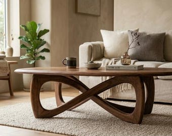 Organic Modern Wooden Coffee Table | Handmade Japandi Coffee Table | Sculptural Walnut Living Room Table | Minimalist Low Profile Center Tab