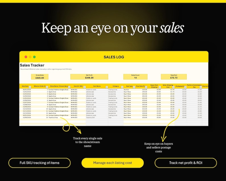Whatnot Seller Spreadsheet | Sales Inventory Fee Profit Tracker | Live ...