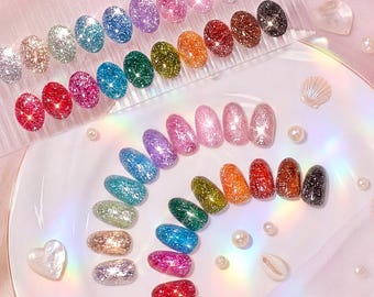 20 Color Glitter Gel Polish Set, UV Nail Kit, Base Glossy Matte Top Coat