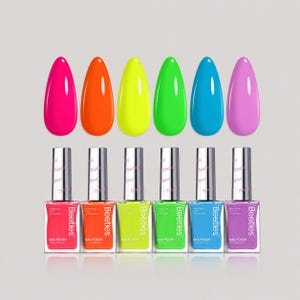 Beetles Neon Nail Polish Set, 6 Colors Rainbow Glossy Lacquer Party Gift