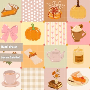 Motif sans couture à la citrouille épicée, papier numérique patchwork automnal chaleureux, motif à carreaux d'automne, imprimé vichy cottagecore, PNG de tarte de Thanksgiving
