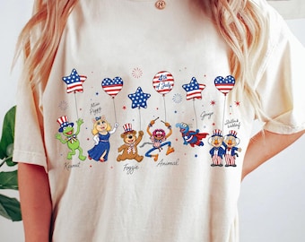 Disney Muppet Shirt, Die Muppets 4. Juli Mickey Ballon T-Shirt, Disneyland Familien Urlaub Shirts, Kermit Fräulein Piggy Retro Disneyworld Geschenk