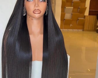Peluca de cabello humano liso de 32" de un solo donante - Peluca frontal de encaje HD 9x6 - Encaje HD ultrafino para una fusión perfecta - Raya extra profunda