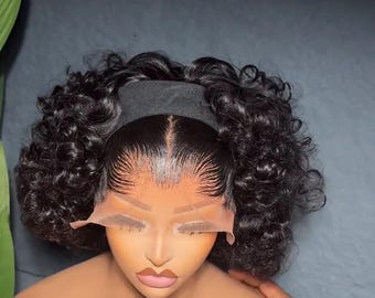 Op maat gemaakte afneembare HD-hoofdbandpruik | Pruik van echt haar met krullend bob | 2-in-1 luxe pruik | Geschikte lijmloze pruik voor beginners