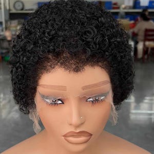 Short Curly Pixie Wig Human Hair | Glueless Lace Front Wig | Natural Black Afro Wig | Pre-Plucked Hairline | Beginner Friendly Wig | Everyda