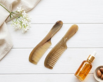 Natural Horn Hair Comb, Anti-Static Handmade Horn Comb, Sleek Handle Detangling Comb for Smooth Hair, Her for Gift