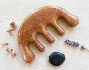 Peine masajeador de cuero cabelludo de madera, herramienta para masajear la cabeza, peine de sándalo de 5 puntas, regalo estético de autocuidado para ella.