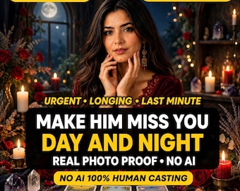 May include: A person with long dark hair wearing a dark red top, positioned behind a table with three tarot cards labeled The Lovers, Two of Cups, and Page of Cups. Text overlays include SAME DAY, CAST TODAY, URGENT, LONGING, LAST MINUTE, and MAKE HIM MISS YOU DAY AND NIGHT.