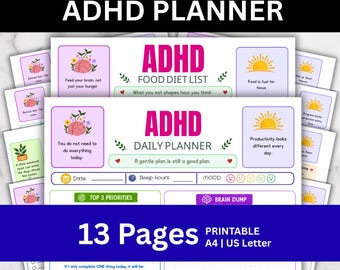 ADHD Planner, Dopamine Menu, Cleaning Schedule, Brain Dump, Meal Planner PDF 2026 Recovery Workbook (Digital Download Printable)