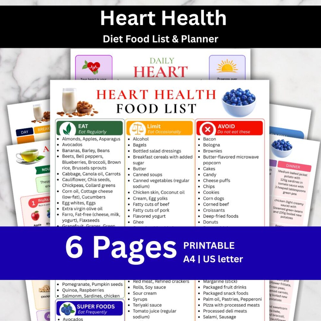 Heart Healthy Diet Food List Printable PDF | Heart Health Meal Planner ...