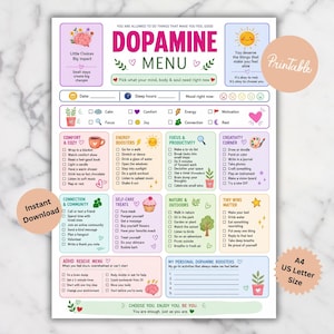 Menú de dopamina imprimible / Planificador de autocuidado para el TDAH / Herramienta neurodivergente para la salud mental (Descarga digital) imagen 1