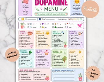 Menú de dopamina imprimible / Planificador de autocuidado para el TDAH / Herramienta neurodivergente para la salud mental (Descarga digital)