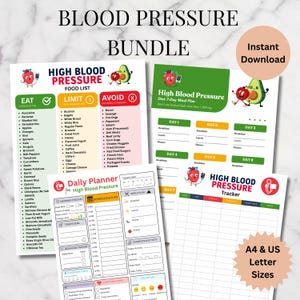 High Blood Pressure Food List, 7 Day Meal Planner, Daily Planner, Tracker/Log | DASH Diet, Hypertension Chart, Low Sodium Grocery List PDF